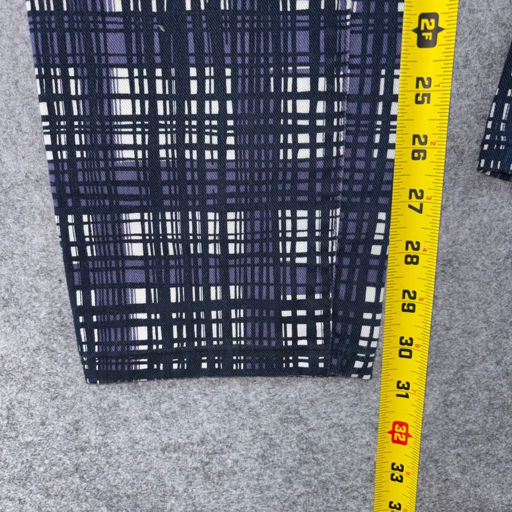 Tory Burch Conner Tab Front Skinny Pants Navy Purple Plaid Grid Size 29 - Picture 7 of 12